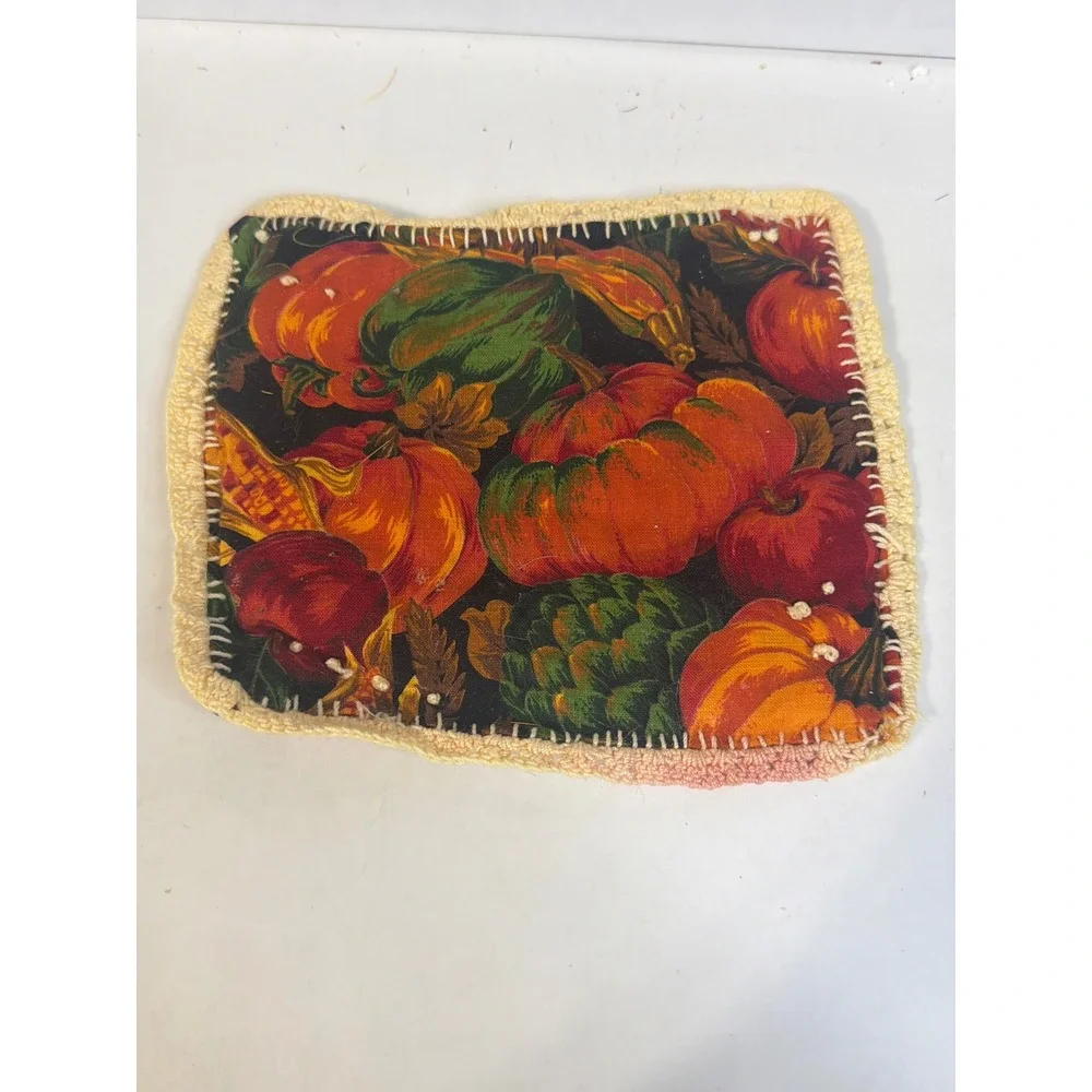 Handmade Pumpkin Harvest Pot Holder Set 2pc Crochet Trim Autumn Thanksgiving